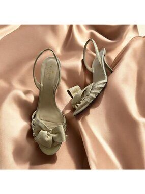 KATE SPADE Gold Tone Bow Metallic Slingback Heels Size 10.5